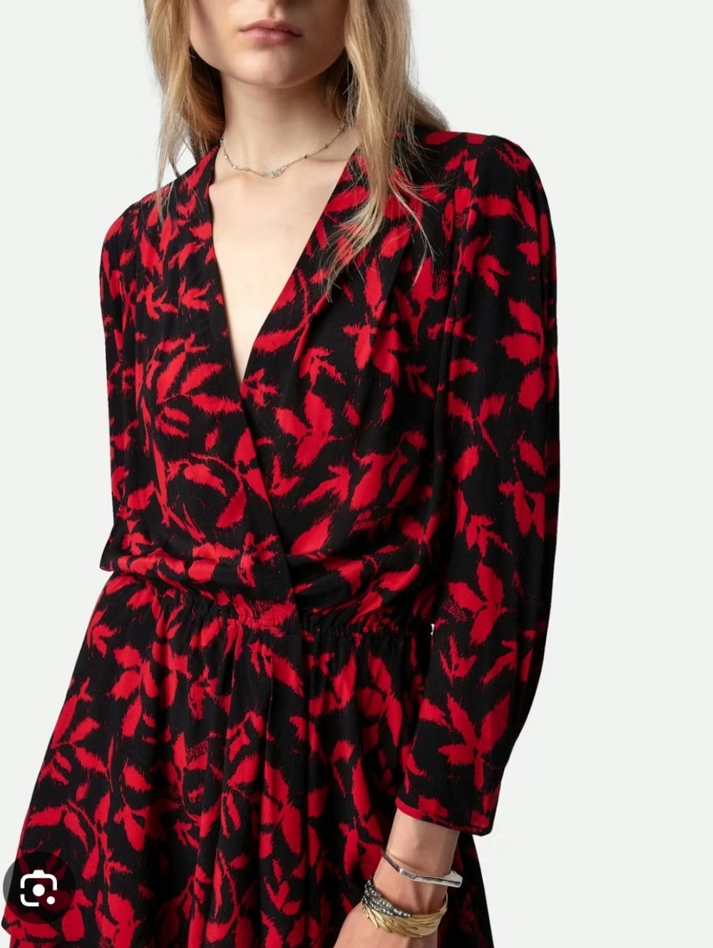 Zadig & Voltaire Red Black Floral Pattern Mini Dress With Pleated Skirt Size L - Picture 3 of 12